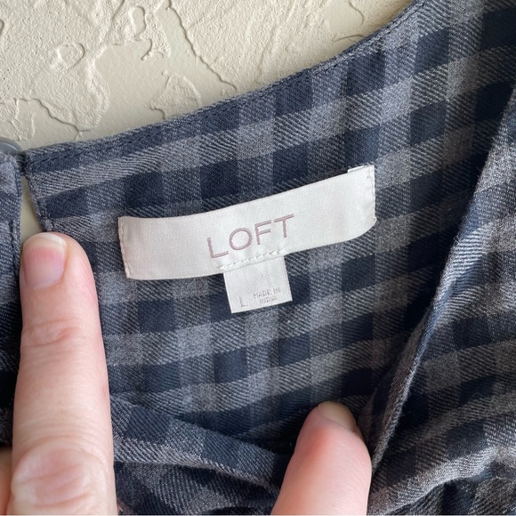 Loft Women’s Black Gingham Brushed Cotton Ruffle Blouse Top Large - Picture 5 of 10